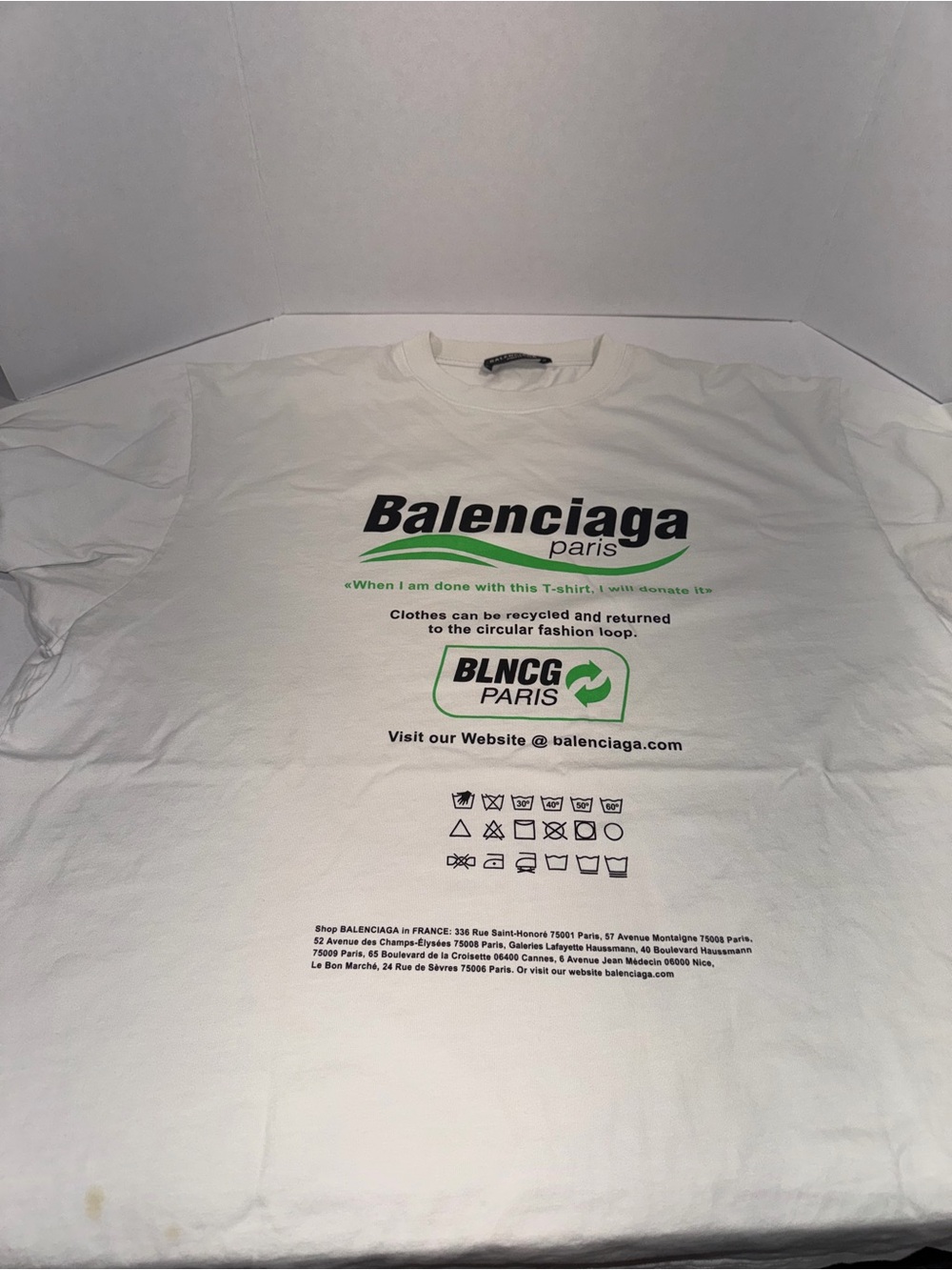 Balenciaga White Crewneck T-Shirt with Black and Green Print
